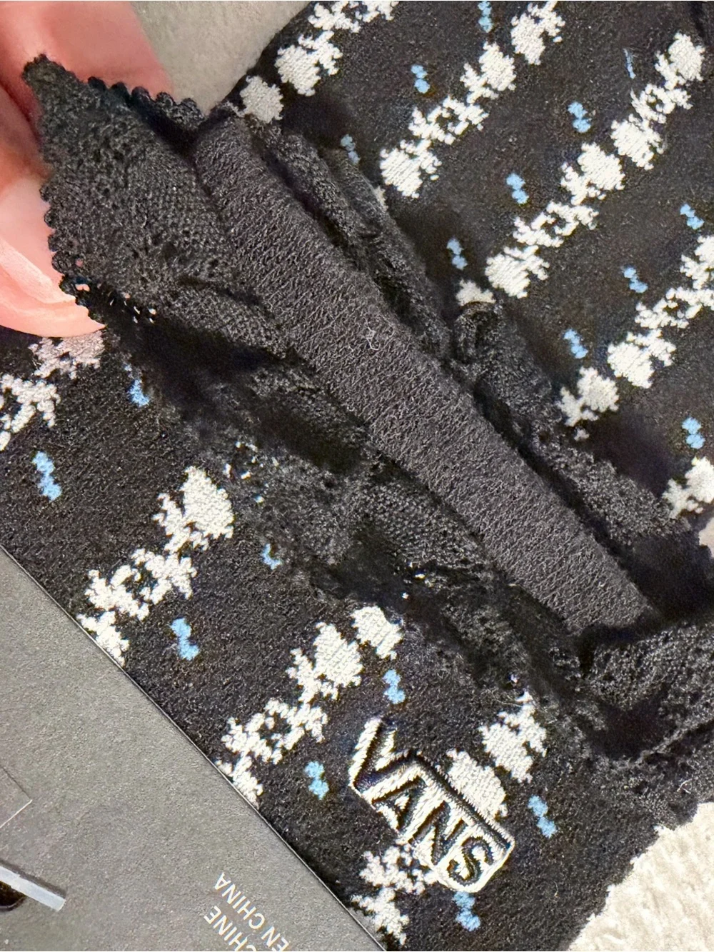 Vans woman's Half Crew Socks in Black and White with lace trim